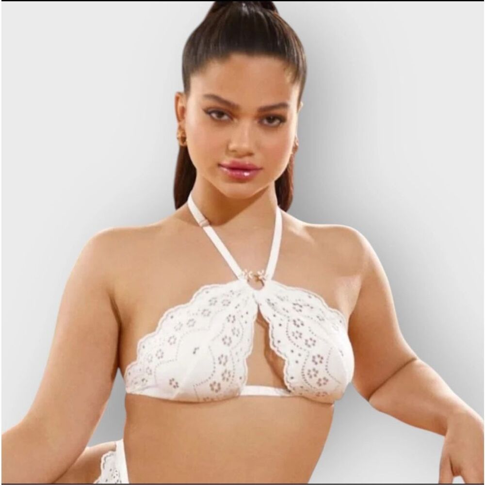 Savage X Fenty Angel White Embroidered Lace Halter Bralette Women’s 3X